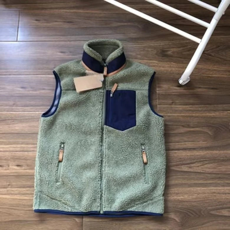 Outdoor Men's Cycling Sports Leisure Fishing Mountain Climbing Fashionable Hiking Camping Lambskin Stand-up Collar Fleece Vest