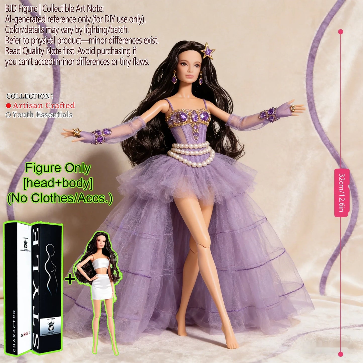 12.6 Inch 1/6 Fashion BJD MJD Supermodel Doll Ball Jointed Posable Collectible Realistic Hair NoClothes