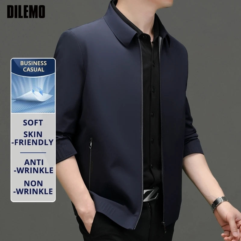 High End Anti Wrinkle Mature Men Business Dad's Outfit Casual Blazer Jacket Autumn Windbreaker Middle Aged Executive Coats