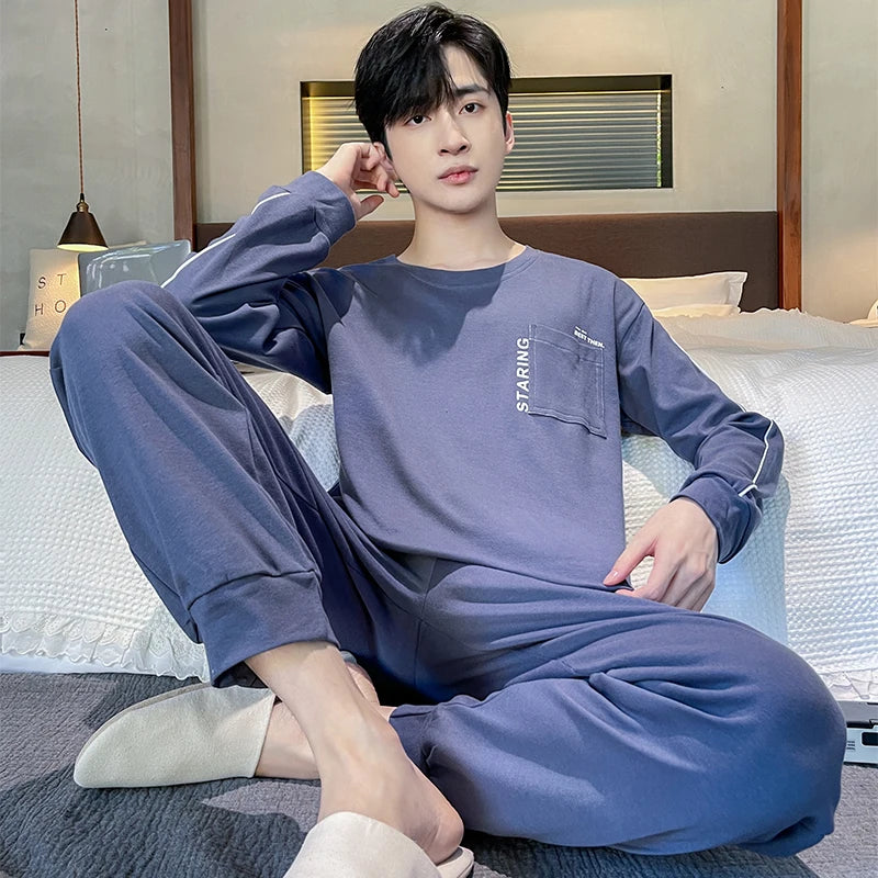Soft Cotton Pajamas Autumn Men's Plaid Sleepwear Big Yards L-4XL Pajama Sets Casual Sleep&Lounge Pyjamas Pijamas Hombre