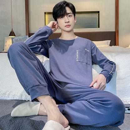 Soft Cotton Pajamas Autumn Men's Plaid Sleepwear Big Yards L-4XL Pajama Sets Casual Sleep&Lounge Pyjamas Pijamas Hombre