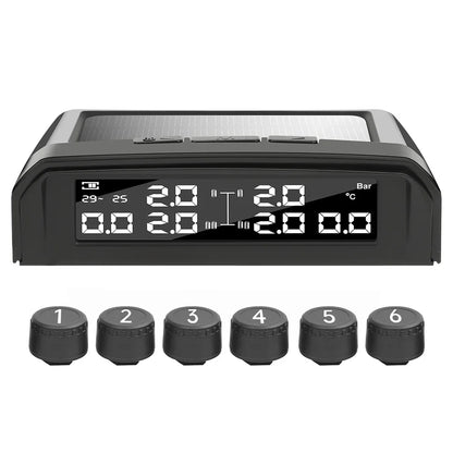 Temperature Warning Tire Pressure Monitoring System Solar TPMS With 6 External Sensors Car Tyre Pressure Monitor for   Truck RV