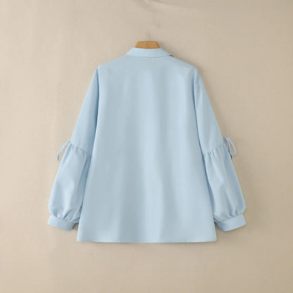 2025 Autumn Blouse ZANZEA Office Women Shirt Spring Elegant Lapel Neck Long Sleeve Tops Solid Button Up Blusas Lace-Up Chemise