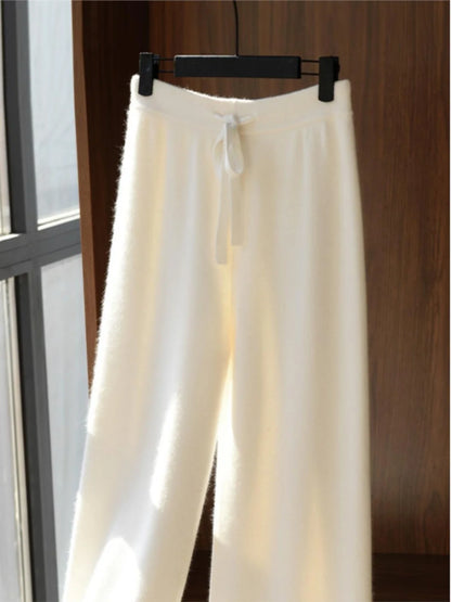 Autumn Winter Thickened Wool Wide Leg Pants Women Drapey Outerwear Knitted Loose Straight Casual Small Size Floor Length Pants