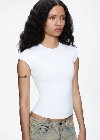 Tank Basic Slim-Fit Round-Neck T-Shirt, High-Elastic Slim-Fit Slimming Hot Girl Style Short Top, Versatile Hot Girl Style Everyday Outerwear Top, High-Elastic Slim-Fit T-Shirt