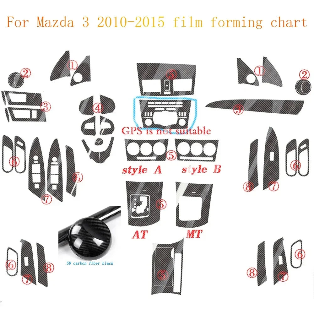 For Mazda 3 2010-2015 Interior Central Control Panel Door Handle Carbon Fiber Stickers Decals Car styling Accessorie