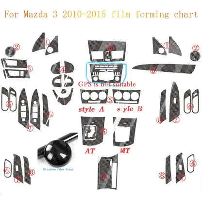 For Mazda 3 2010-2015 Interior Central Control Panel Door Handle Carbon Fiber Stickers Decals Car styling Accessorie