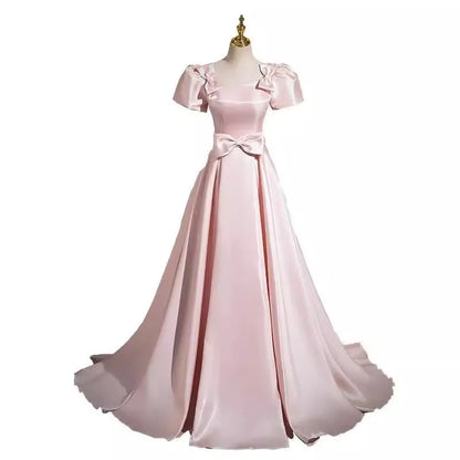 Elegant Party Evening Dress for Women 2026 New Pink French Satin Fashion Chorus Adult Ceremony Fashion Show Banquet Dress