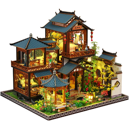 Diy Wooden Chinese Ancient Villa Miniature Building Kits Doll Houses With Furniture Casa Dollhouses For Friends Birthday Gifts