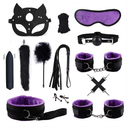 Exotic Sex Toys, Leather Plush sexy Bondage Bundle Set, Gag, Whip, Butt Plug, Sex Toys for Women, Nipple Clips, Erotic Sex Toys