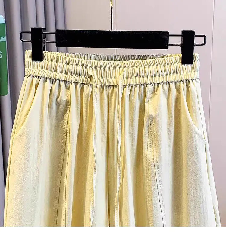 Casual Ice Silk Quick Dry Nine-Piece Flower Bud Pants Women Summer Thin Loose High Waist Draping Lantern Pants