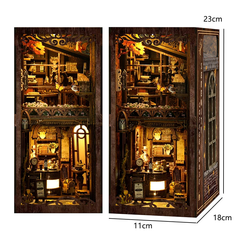 Zuuton DIY Wooden Book Nook Shelf Insert Kit Japanese Alley Miniature Model with LED Light 3D Puzzle Bookend Creative Gift Home