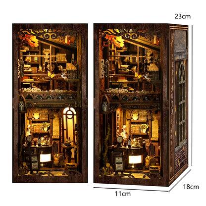 Zuuton DIY Wooden Book Nook Shelf Insert Kit Japanese Alley Miniature Model with LED Light 3D Puzzle Bookend Creative Gift Home