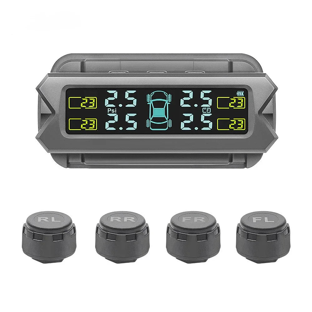 External TPMS Solar Power TPMS Car Tire Pressure Alarm Monitor Auto Security System Tyre Pressure Adjustable Temperature Warning
