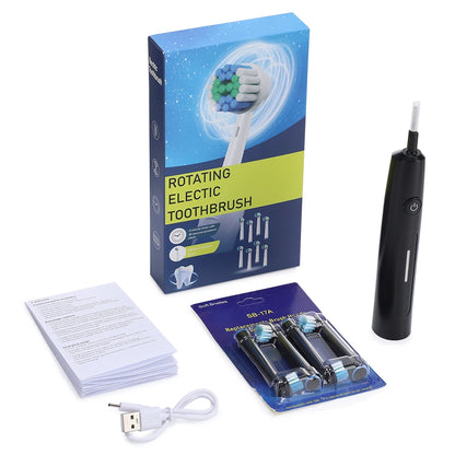 Rotating Electric Toothbrush, 5 Cleaning Modes Timer Clean Teeth Whitening, USB Rechargeable Toothbrush with Replaced Heads