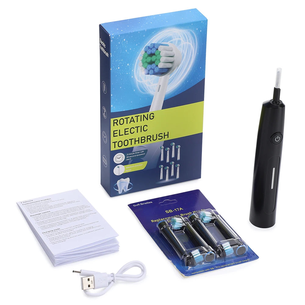 Sonic Rechargeable Rotary Electric Toothbrush Adult Waterproof with Timer 5 Modes & 4 Replaceable Brush Heads for Teeth Cleaning