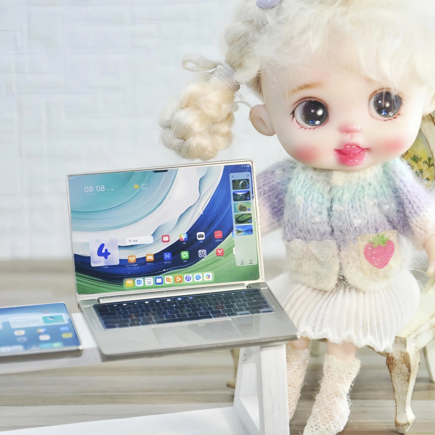3pcs Simulation Mini Laptop Computer Phone Dollhouse Miniature 1:12 Alloy Crafts Dollhouse Decor for Doll House DIY Accessories