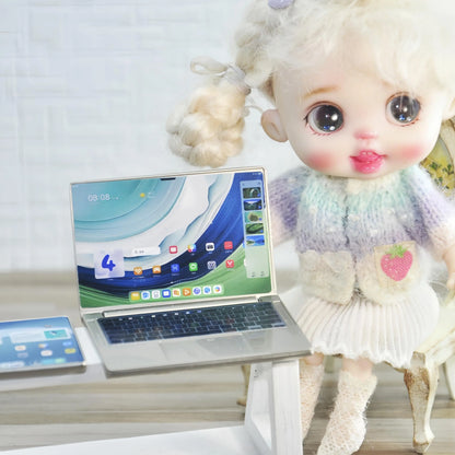 3pcs Simulation Mini Laptop Computer Phone Dollhouse Miniature 1:12 Alloy Crafts Dollhouse Decor for Doll House DIY Accessories