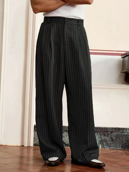 plus Size Men's Casual Striped Suit Pants Leisure Wide Leg Trousers for plus Size Men