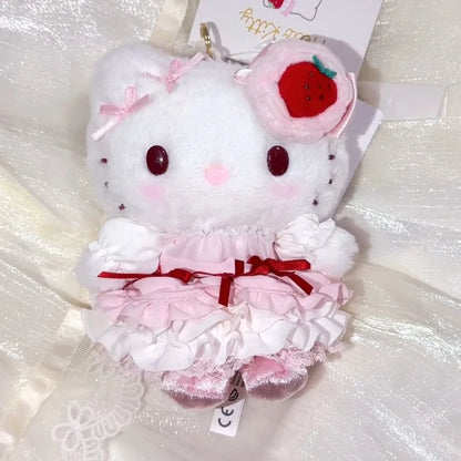 Sanrio Cartoon Melody Strawberry Cake Sweetheart Plush Doll Pendant White Strawberry Hello Kitty Stuffed Animals toys Hangings