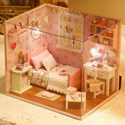 DIY Wooden Miniature Doll House Kit 3D Puzzle Assembly Building Kits With Dust Covers Furniture LED Dollhouse Toys For Gifts