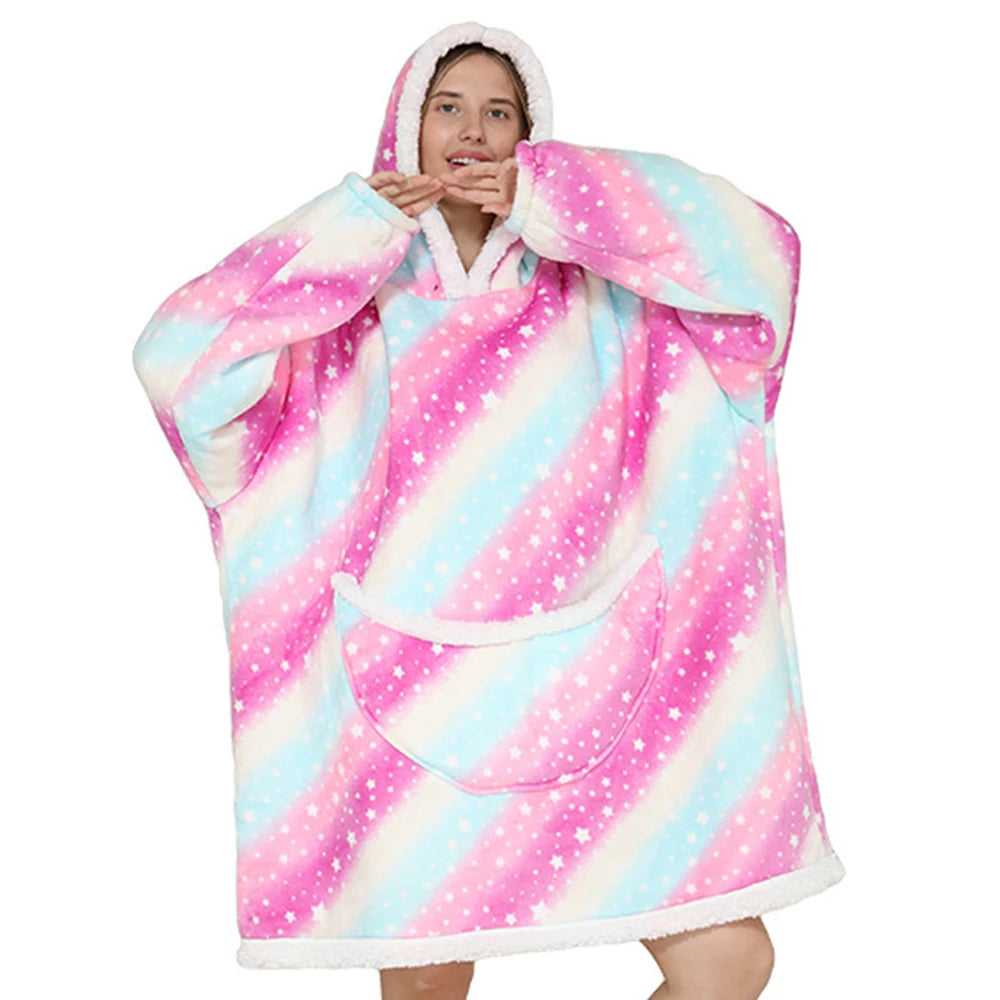 Lazy Hoodie Blanket Oversized for Women Winter Fleece Sherpa Leopard Print Sleeping Blanket Hoodies Thicken Fleece Sweatshirt