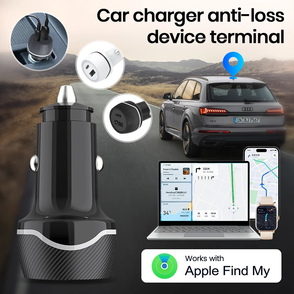 1-4Pack Universal Mini GPS Locator Track Car Charger Cigarette Lighter USB Type-C Adapter Use For iPhone IOS Apple Find My APP