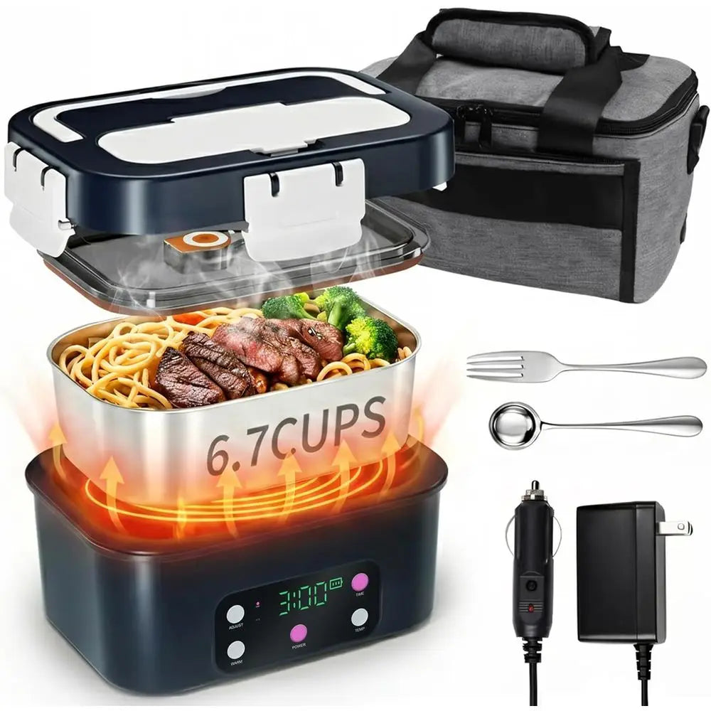 Portable 1.6L Electric Lunch Box with 15600mAh Battery, Timer-Preset Heating for Car, Outdoor, and Picnic Use
