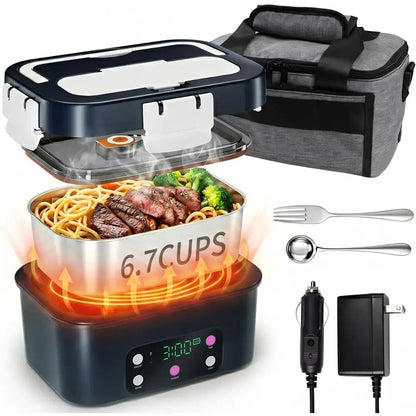 Portable 1.6L Electric Lunch Box with 15600mAh Battery, Timer-Preset Heating for Car, Outdoor, and Picnic Use