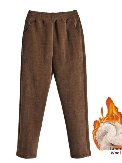 High Waist Fleece Lined Corduroy Harlan Pants Straight Leg Warm Women's Casual Trousers Autumn Winter New Arrival