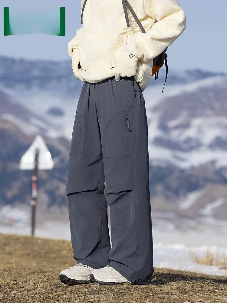 Comfortable Thickened Duck down Casual Pants Men's Loose Fit Warm Windproof Winter Trousers Straight Leg Workwear Long Pants