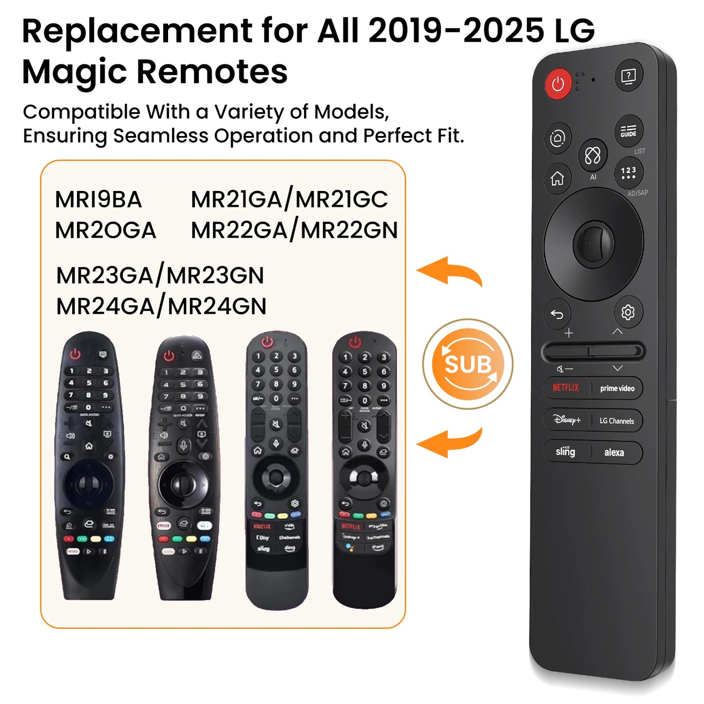 Replacement AN-MR25GA AI Magic Remote with Voice and Pointer,Compatible with 2019-2025 LG Smart TVs OLED, QNED, UHD, LED, LCD