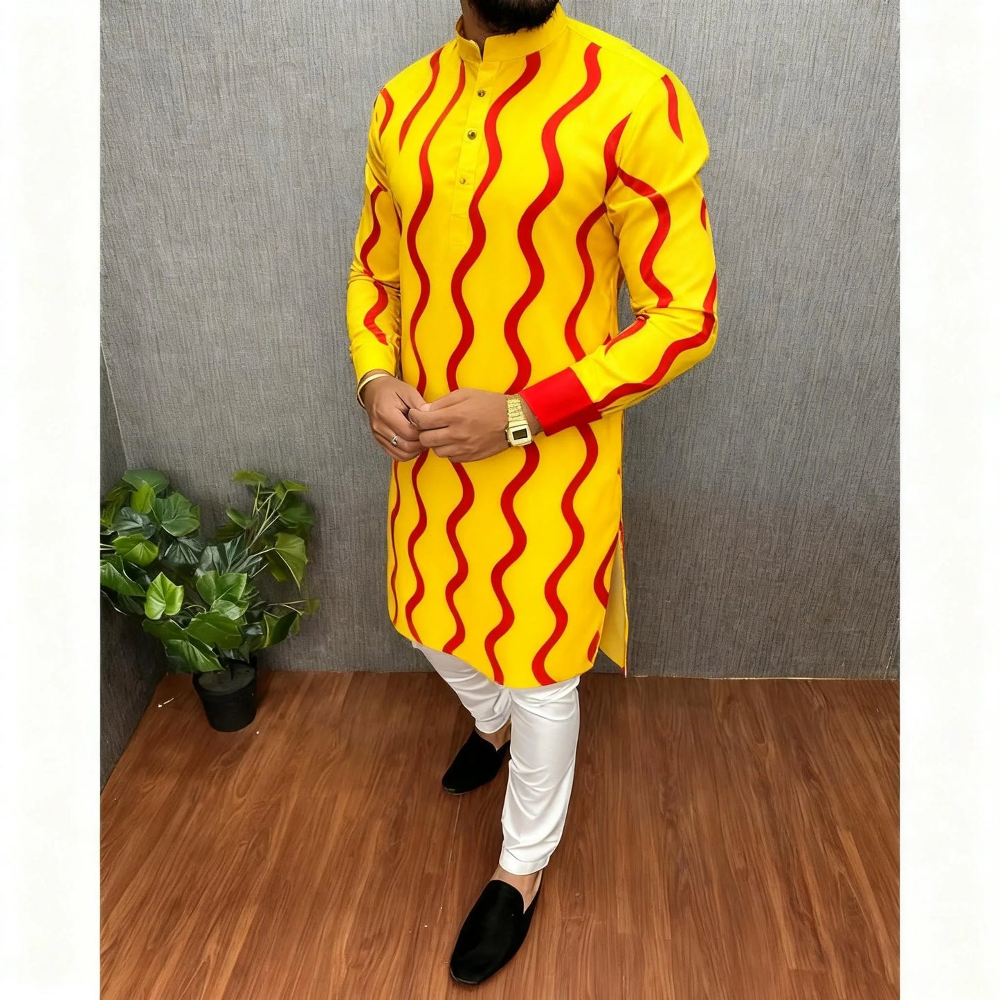 Kurta Vardha Regular Fit Mandarin Collar Long Suitable National Style Such Wedding Hari Raya Aidilfitri Muslim Herren Arabe