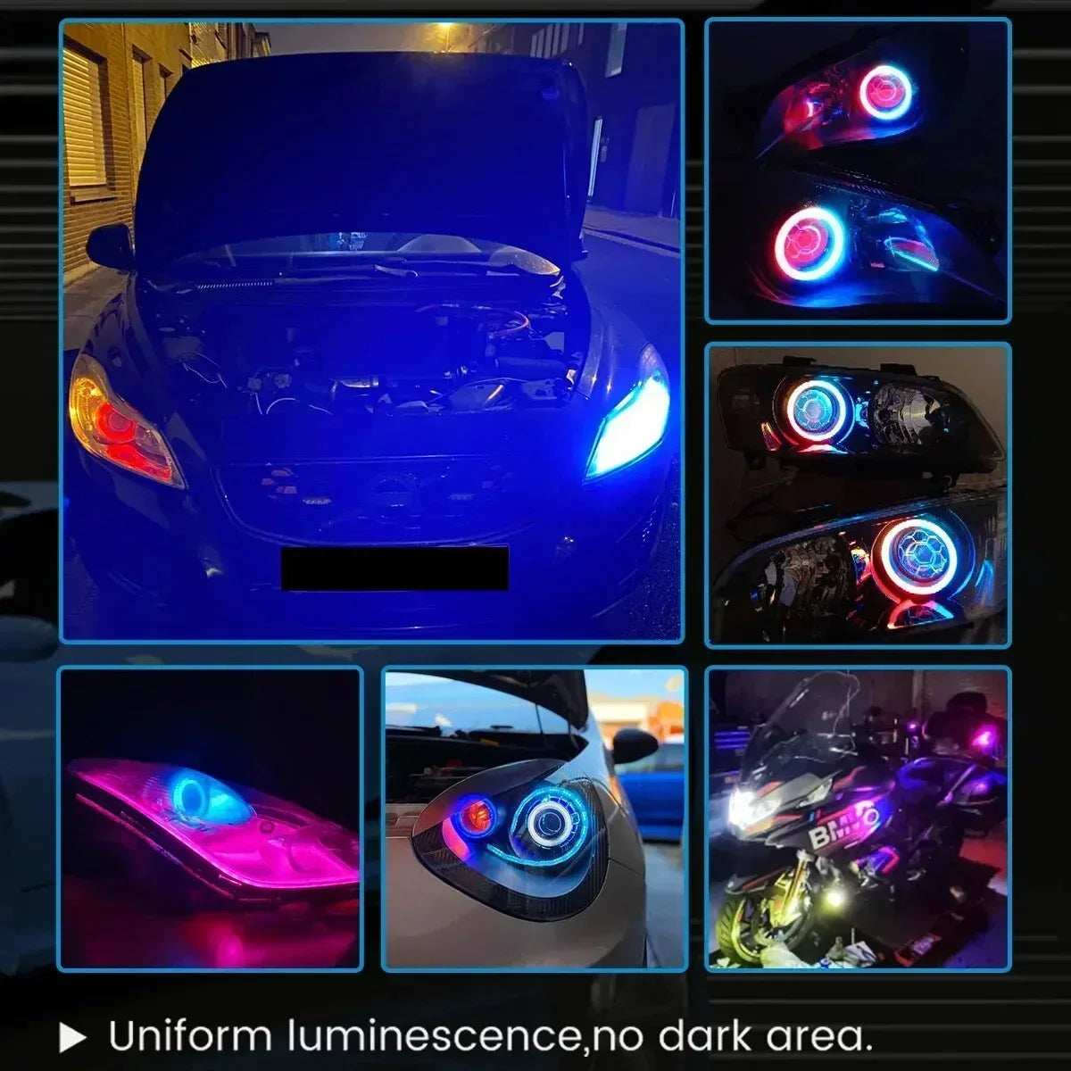 2PCS RGB Cotton LED Angel Eyes Halo Rings 90mm 70mm 80mm LED Headlight Lamps For Car UTV Motorcycle DRL Eyes APP Control