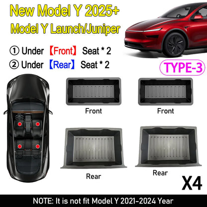 Under Seat Storage Box for Tesla Model Y Juniper Launch 2025 Centrol Console Organizer Travel Accessories Front Rear Seat Tray
