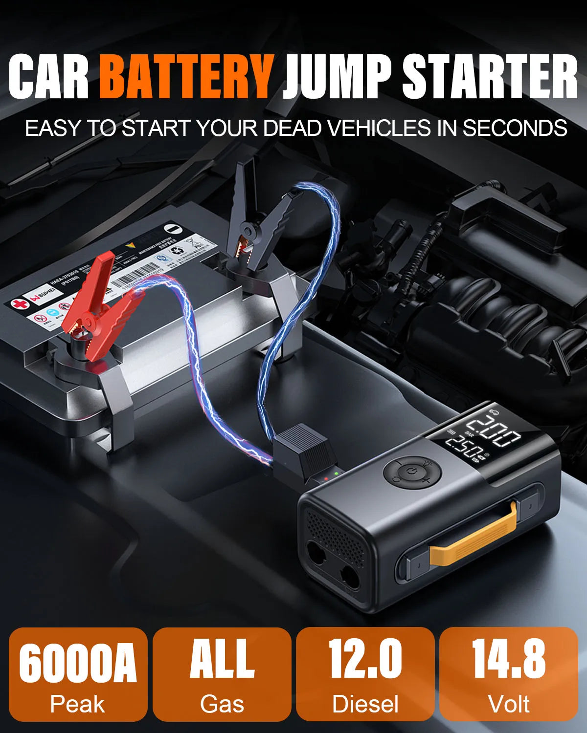 Car jump starter 6000A Jump Starter 150PSI Air Pump Multifunctional Tire Inflator Power Bank Lighting for Car