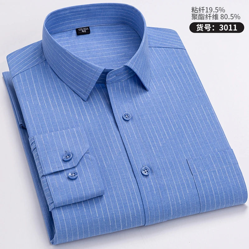 High Quality Men's Shirts Spring Autumn Long Sleeve Wrinkle Resistant Non Ironing Stripe Man Clothing  Big Size 5XL 6XL 7XL