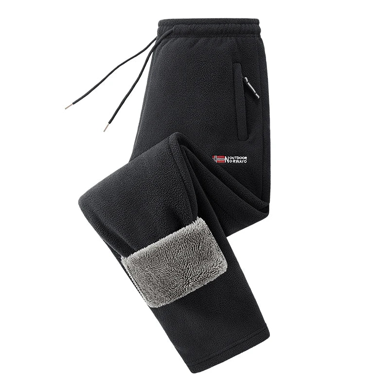 Winter Men's Sweatpants Thick Warm Fleece Joggers Sportswear Zip Pockets Casual Loose Track Pants Cozy Outdoor Lounge Pants