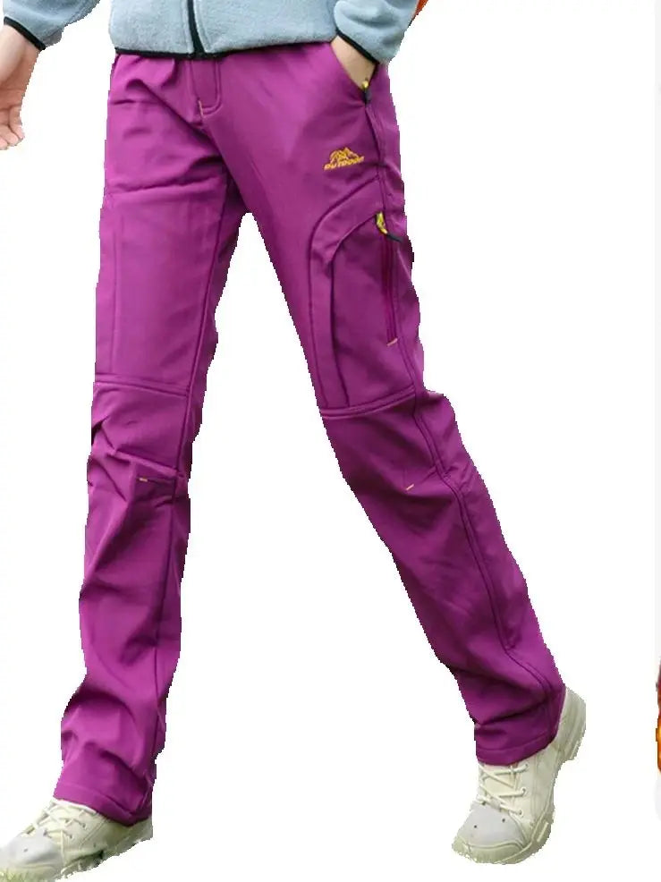 Women's Winter Casual Outdoor Fleece-Lined Pants with Belt, Windproof, Wear-Resistant, Water-Repellent, Multi-Pocket, Suitable for Daily Work and Outdoor Activities