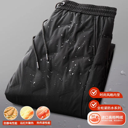 Padded Pants Men Down Pants Winter Clothes  Down Loose Fit Winter Outerwear Casual Trousers Mid Waist Long Pants Elastic Waist