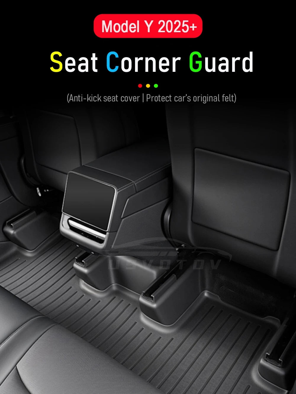 USVOTOV Underseat Protector Seat Slide Rail Pad Cover for Tesla Model Y Juniper 2025 2026 Travel Accessories Anti-Kick Case Trim