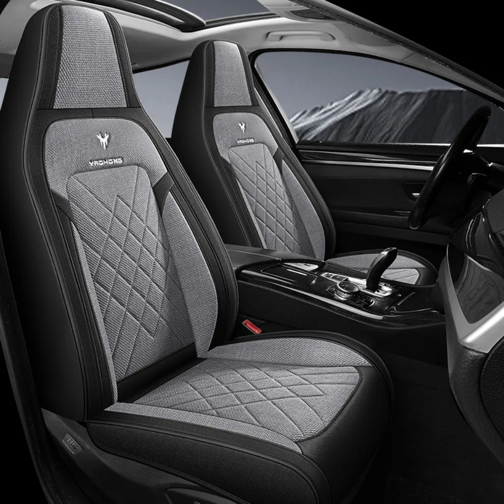 1pc Hooded Car Seat Cover - Premium Linen Texture for All-Season Comfort & Breathability, Universal Design for Sedans, SUVs