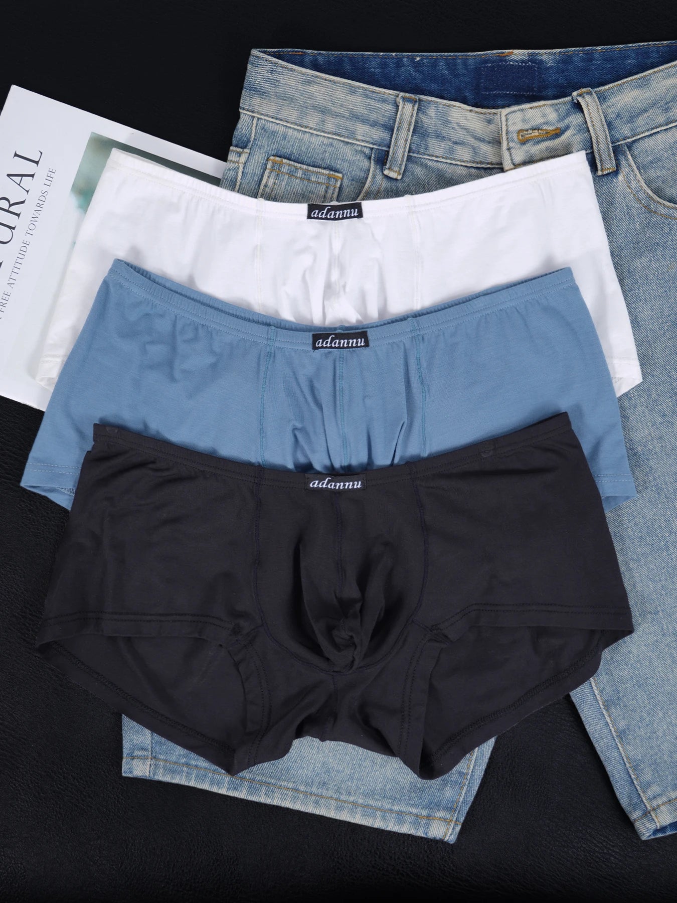3 PCS Men's ADANNU Modal Boxer Briefs U Convex Pouch Elastic Waistband Soft Breathable Casual Underwear