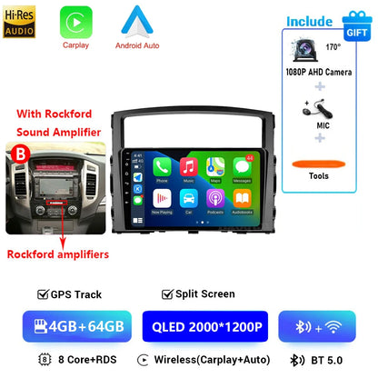 Android 16 QLED Car Radio For Mitsubishi Pajero 4 V80 V90 2006-2024 Autoradio Multimedia Player GPS For Carplay Android Auto bt