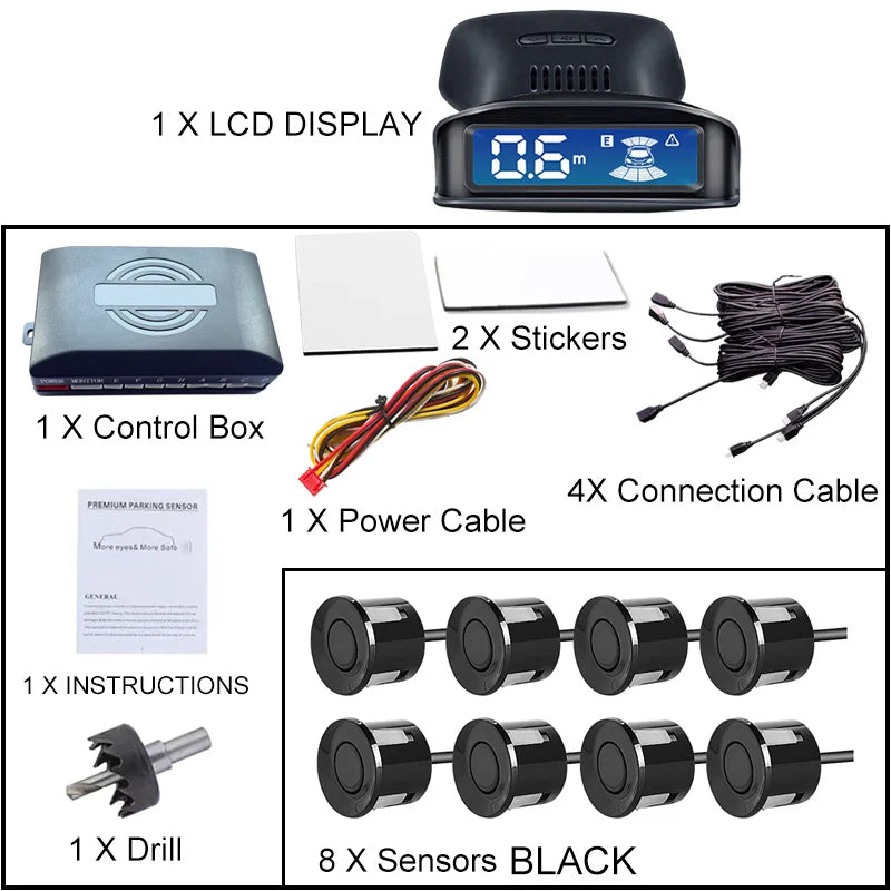 Auto Parktronic 8-Sensor Parking Radar Backlight LCD Monitor Universal Reverse Detection System For Cars