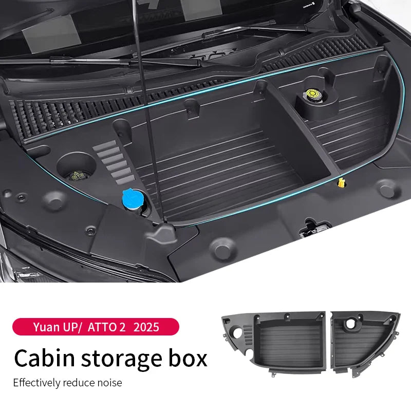 For Yuan UP Atto 2 2025 Car Front Trunk Hood Storage Box Organizer Case Large Capacity Tidy Accessories Scratch Wear-Resistant