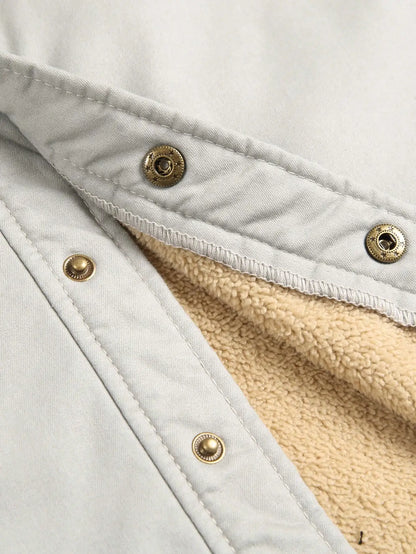 Men's winter light gray denim fleece-lined shirt, combining warmth with a casual temperament.