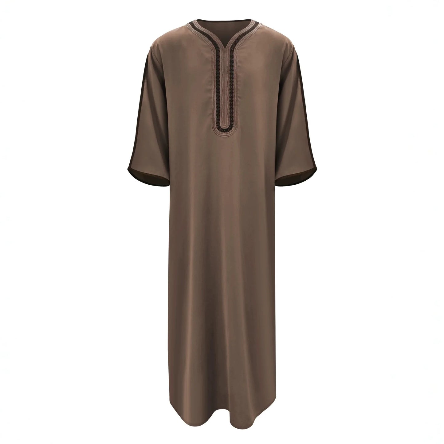 2026 New Model Men's Long Robe With Embroidery And Side Pockets Muslim Long Dress Robe Abaya Ramadan Dubai Luxury Islam Elegant