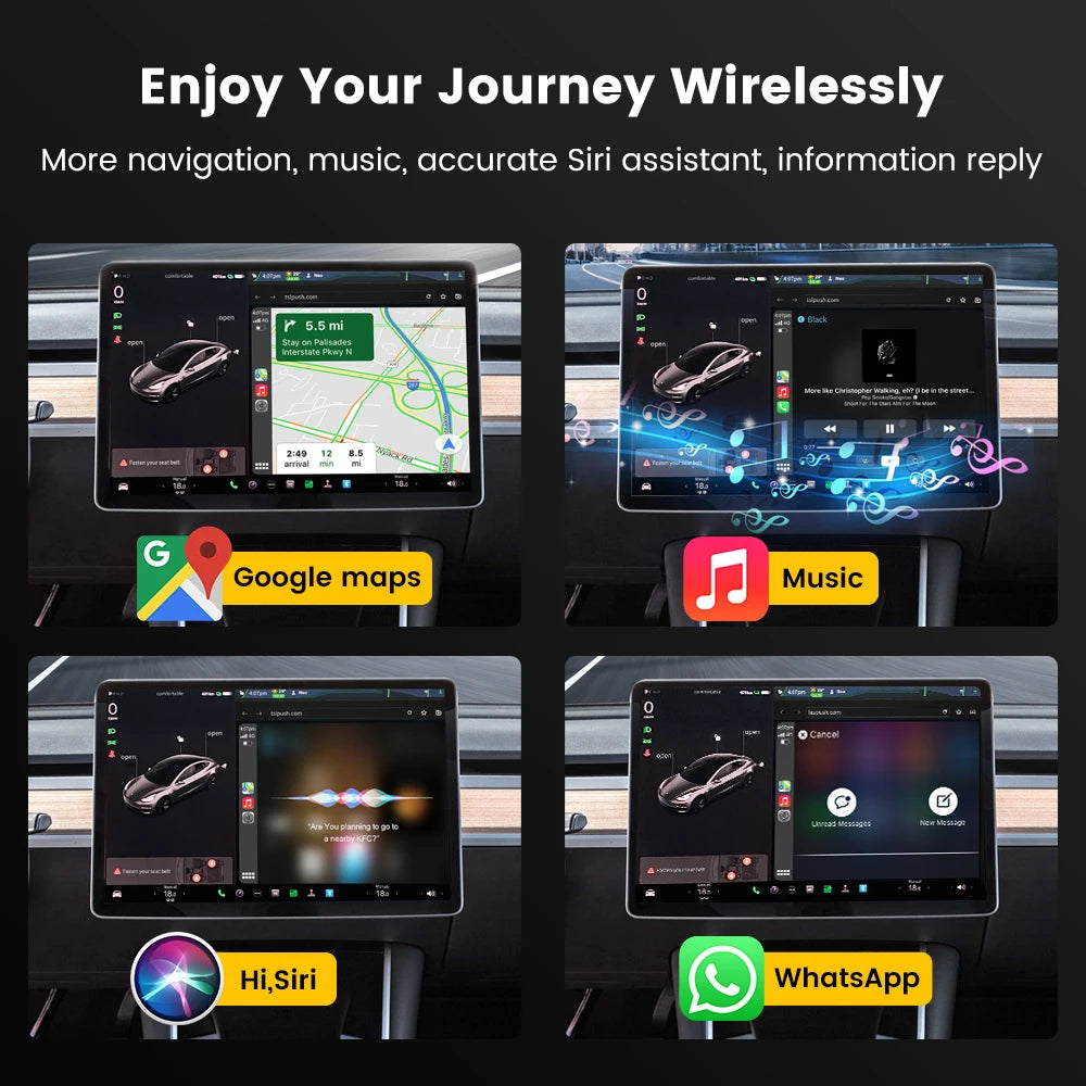 CarlinKit T2C For Tesla Upgrade CarPlay Wireless Android Auto Universal Model 3 Model Y X S 5Ghz WiFi CarPlay Ai Box SpotifyWaze
