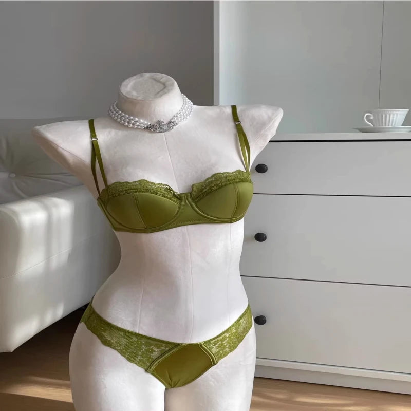 Hot Sale French Style Lace Satin Lingerie Set For Women, Sexy Push Up Thin Comfortable Breathable Daily Wear Intimates Bra Set